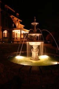 Here is the fountain at night in front of our hotel near dover nh. The fountain is operating and there are lights in the pool below.