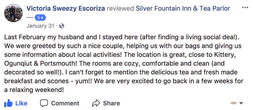 Further evidence as to why Silver Fountain is one of the best hotels in Dover NH