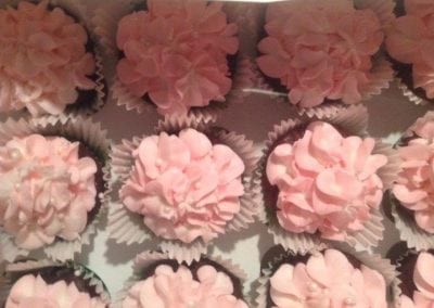 Here are pink frosted cupcakes that Gail created at our portsmouth NH hotel.