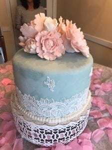Tiffany bridal shower cake with edible lace and gumpaste flowers!